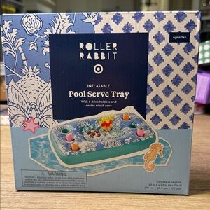 Roller Rabbit Aqua and White Floral Inflatable Pool Serve Tray RARE AND HTF!